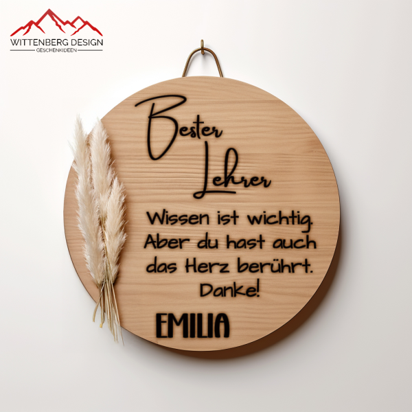 Personalisierbares Holzschild – Gravur auf 3 mm Birkenholz (Ø 18 cm)